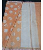 Peach woven banarasi cotton saree with blouse
