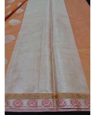 Peach woven banarasi cotton saree with blouse 2