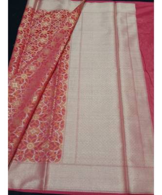 Red woven banarasi cotton saree with blouse 1