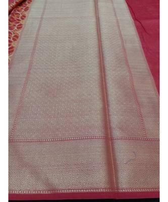 Red woven banarasi cotton saree with blouse 2