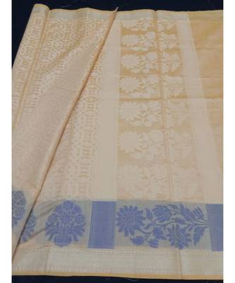 Beige woven banarasi cotton saree with blouse 1