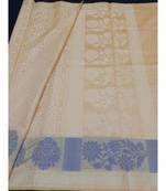 Beige woven banarasi cotton saree with blouse