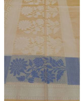 Beige woven banarasi cotton saree with blouse 2