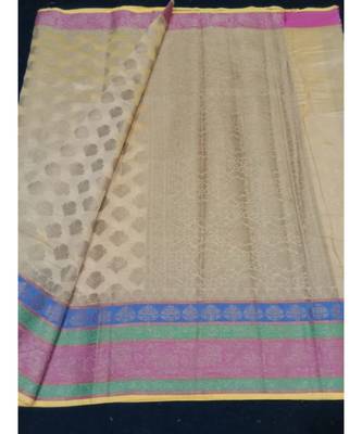 Beige woven banarasi cotton saree with blouse 1