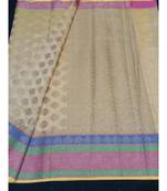 Beige woven banarasi cotton saree with blouse