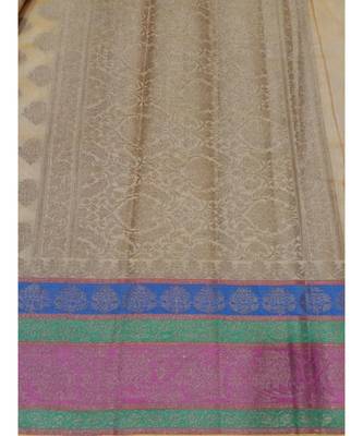 Beige woven banarasi cotton saree with blouse 2