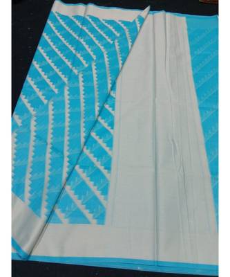 Blue woven banarasi cotton saree with blouse 1