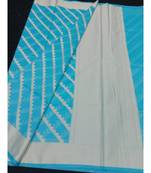 Blue woven banarasi cotton saree with blouse