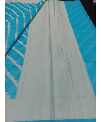 Blue woven banarasi cotton saree with blouse 2