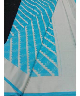 Blue woven banarasi cotton saree with blouse 3