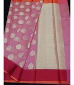 Pink woven banarasi cotton saree with blouse