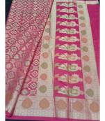 Pink woven banarasi cotton saree with blouse