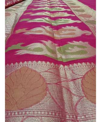 Pink woven banarasi cotton saree with blouse 2