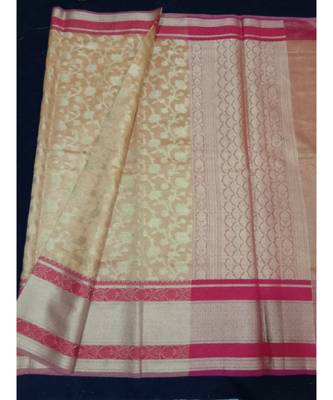 Brown woven banarasi cotton saree with blouse 1
