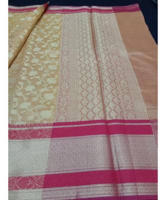 Brown woven banarasi cotton saree with blouse 2