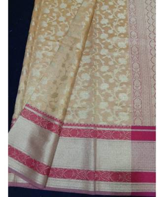 Brown woven banarasi cotton saree with blouse 3