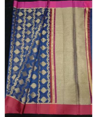blue woven banarasi cotton saree with blouse 1