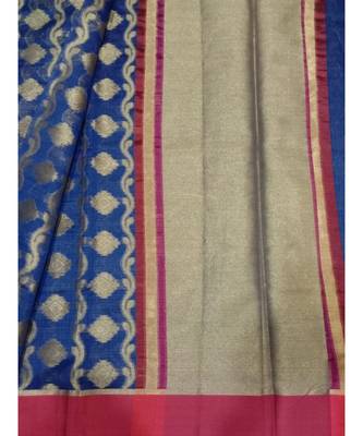 blue woven banarasi cotton saree with blouse 2