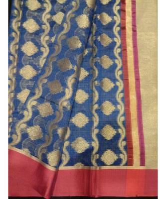 blue woven banarasi cotton saree with blouse 3