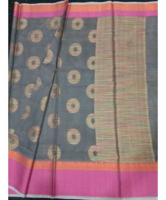 Grey woven banarasi cotton saree with blouse 1
