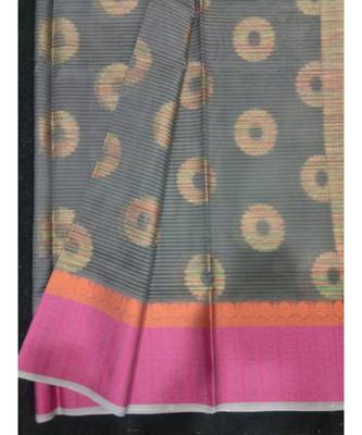 Grey woven banarasi cotton saree with blouse 3
