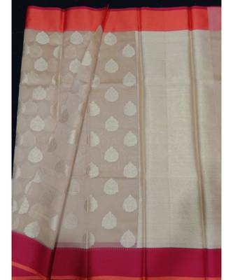 Beige woven banarasi cotton saree with blouse 1