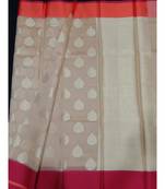 Beige woven banarasi cotton saree with blouse