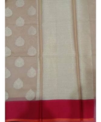 Beige woven banarasi cotton saree with blouse 2