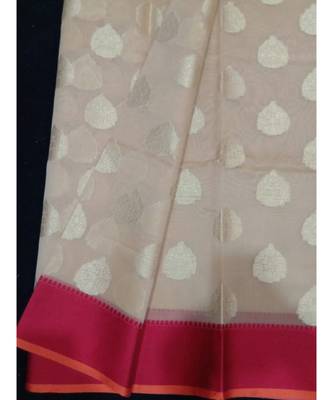 Beige woven banarasi cotton saree with blouse 3