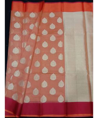 Peach woven banarasi cotton saree with blouse 1