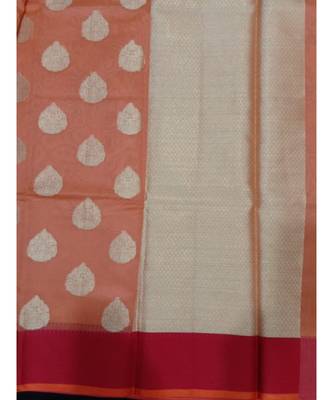 Peach woven banarasi cotton saree with blouse 2