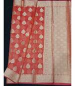 Red woven banarasi cotton saree with blouse