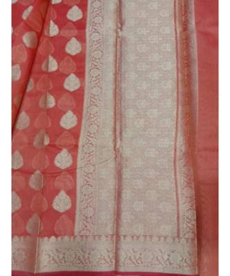 Red woven banarasi cotton saree with blouse 2
