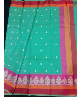 green woven banarasi cotton saree with blouse 1