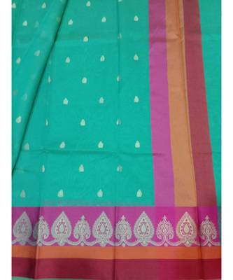 green woven banarasi cotton saree with blouse 2