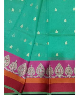 green woven banarasi cotton saree with blouse 3