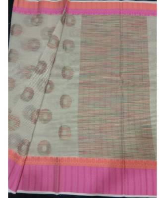 Beige woven banarasi cotton saree with blouse 1