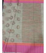 Beige woven banarasi cotton saree with blouse