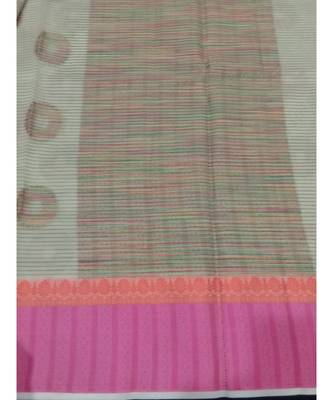 Beige woven banarasi cotton saree with blouse 2