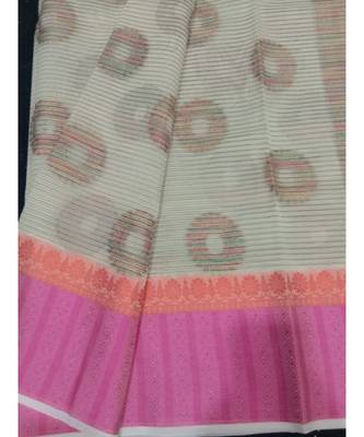 Beige woven banarasi cotton saree with blouse 3