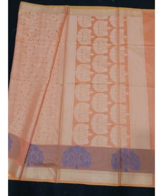Peach woven banarasi cotton saree with blouse 1