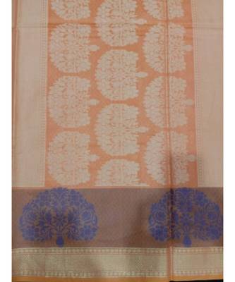 Peach woven banarasi cotton saree with blouse 2