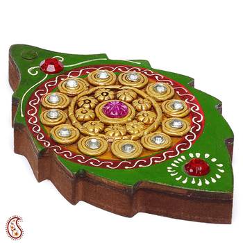 Leaf Design Wood And Clay Jewelry Box 1