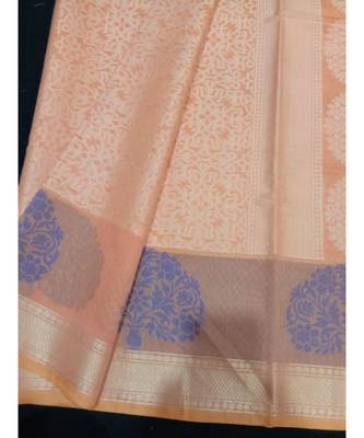 Peach woven banarasi cotton saree with blouse 3