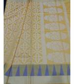 Yellow woven banarasi cotton saree with blouse