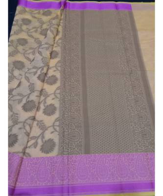 Beige woven banarasi cotton saree with blouse 1