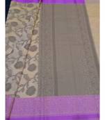 Beige woven banarasi cotton saree with blouse