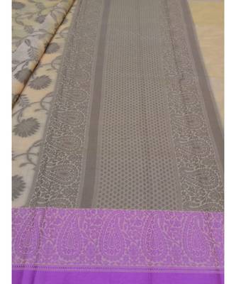 Beige woven banarasi cotton saree with blouse 2