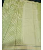 Green woven banarasi cotton saree with blouse