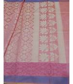 Pink woven banarasi cotton saree with blouse